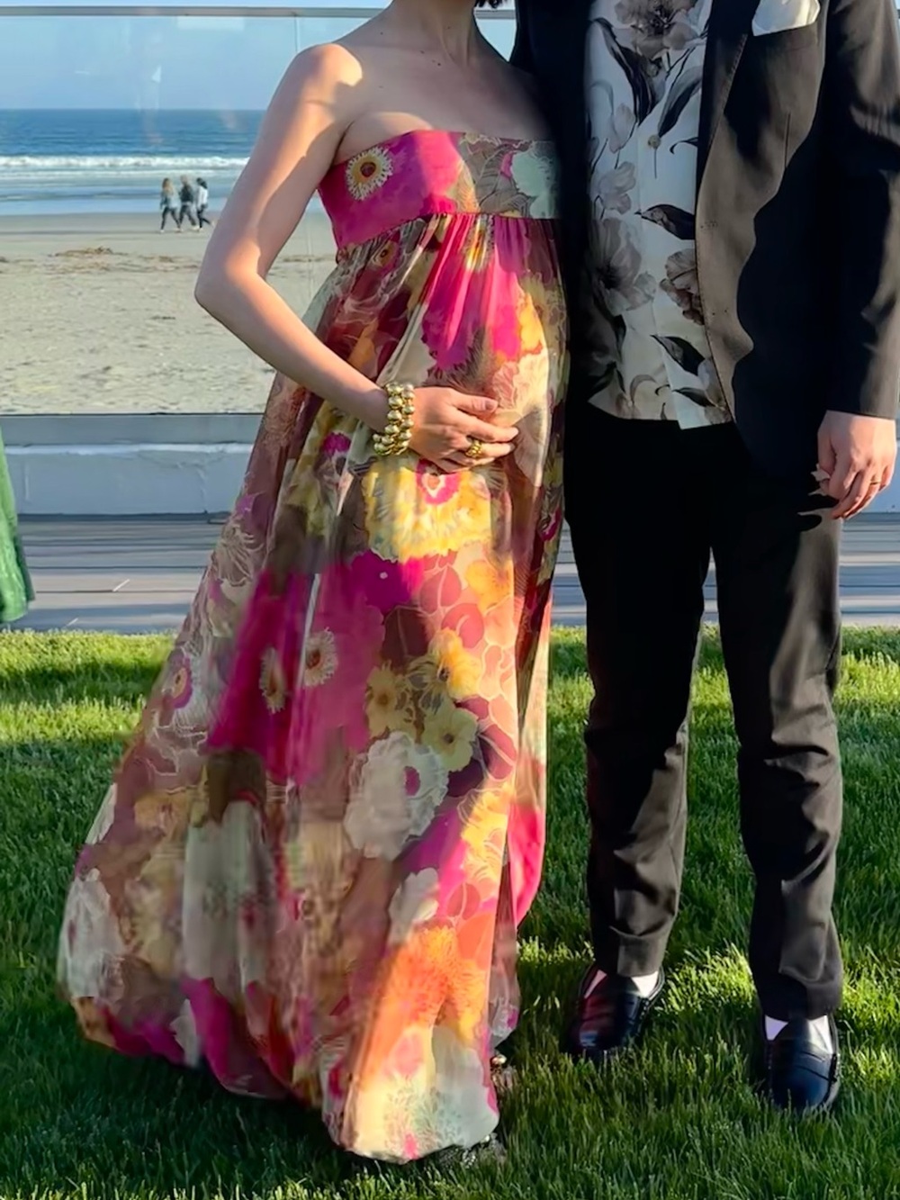 Zara Bohemian Floral strapless dress - Pink, green & Earth Tones